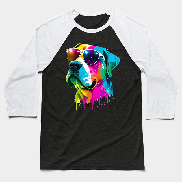 Colourful Cool American Bulldog Dog with Sunglasses One Baseball T-Shirt by MLArtifex